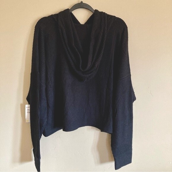 NEW Zella Nordstrom Sloane Cozy Ribbed Black Hoodie Cropped Sweatshirt Size 2X - Picture 6 of 10